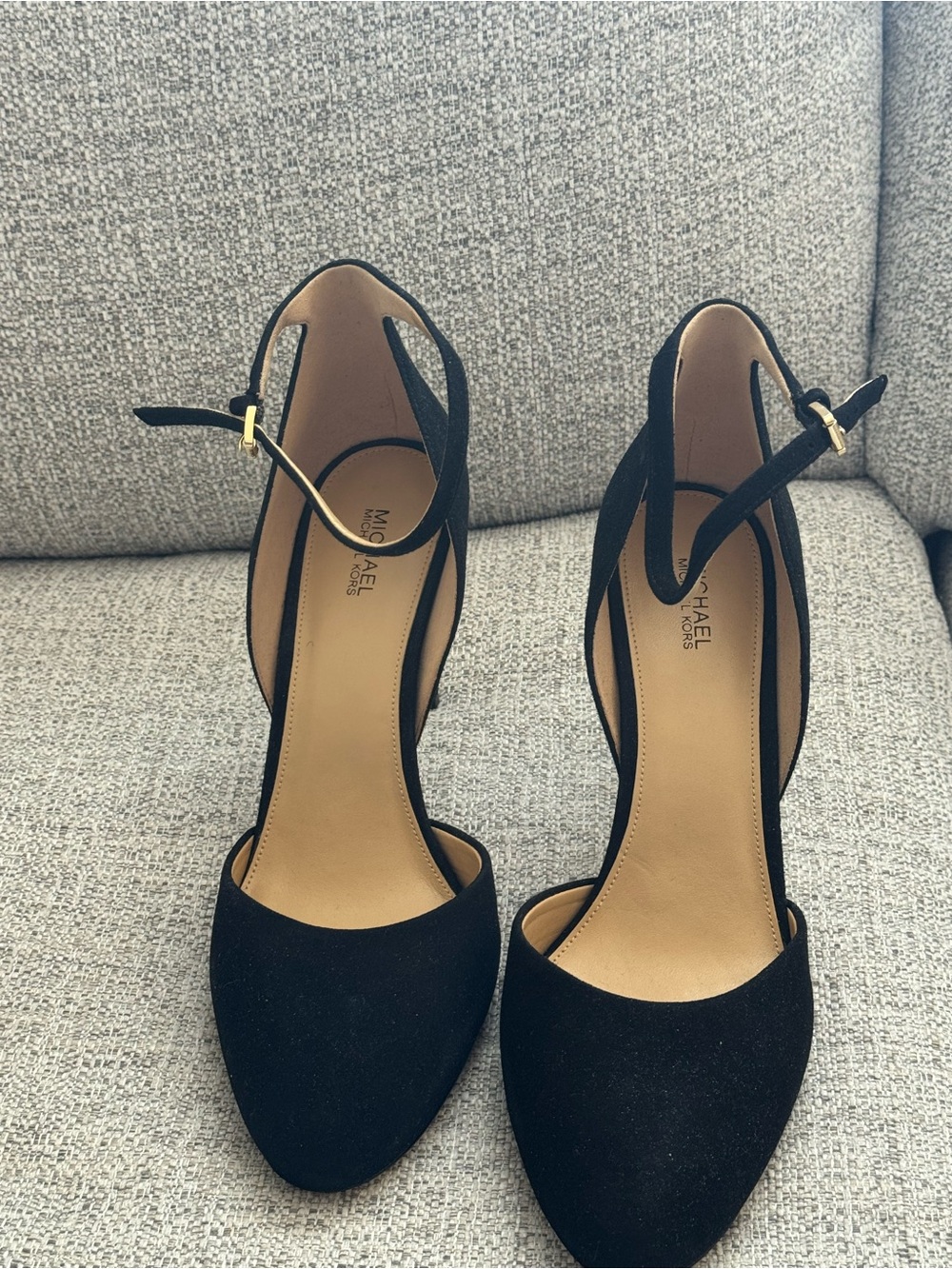 Michael Kors Black Suede Pointed-Toe Ankle Strap Heels - Picture 1 of 4